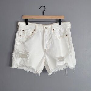 AE 90s Boyfriend Shorts White Denim Cutoff Distressed Frayed Women's 12